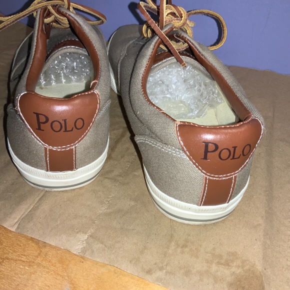 Polo Ralph Lauren Vaughn Mens Size 11D Beige Canvas / Leather Low Sneakers - Picture 4 of 7